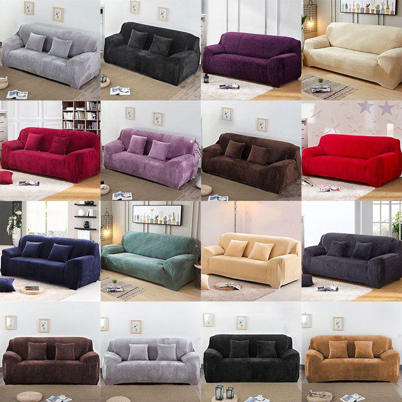 Easy Fit Sofa Slipcover Stretch Protector Soft Cover Thick Plush Velvet 14 Seat