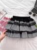Petite Lace Patchwork Plaid Puff A-line Mini Skirt for Spring/Summer