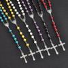 European-Style Handmade Imitation Pearl Cross Rosary Necklace, Unisex Sweater Chain Pendant