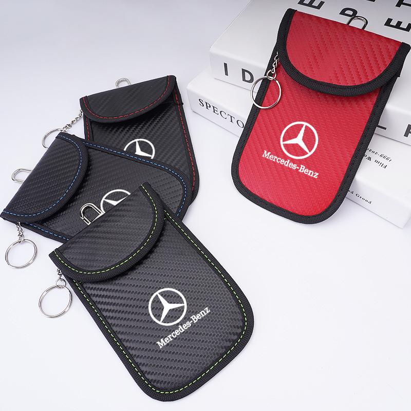Leather Car Key Case Signal Blocker Bag Shielding Pocket For Mercedes Benz W212 W213 W205 W177 W247 W176 CLS MR8