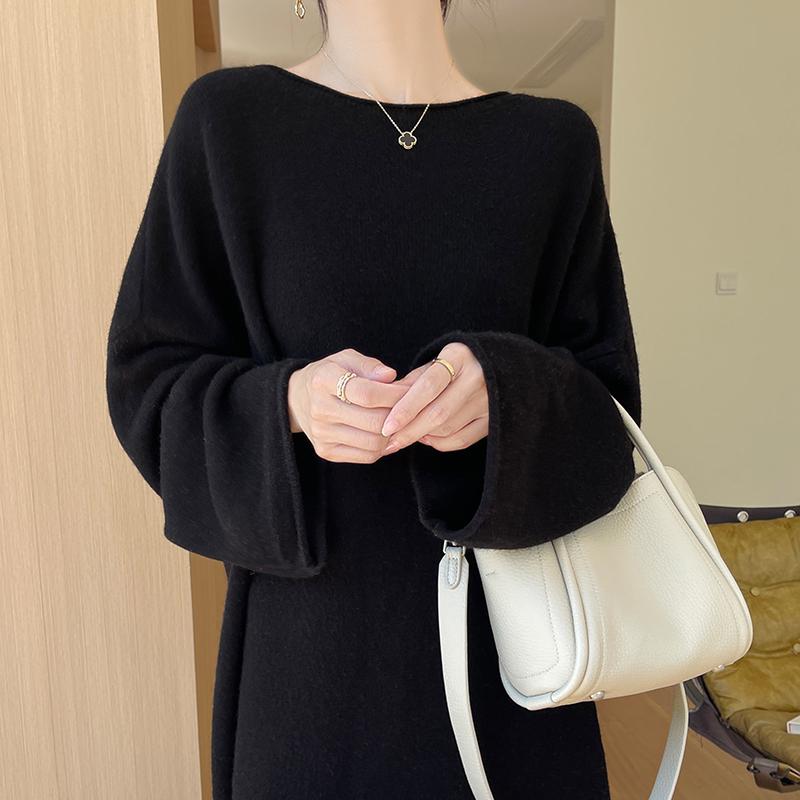 

Женский кашемировый свитер свободного кроя с круглым вырезом, рукавом реглан, длинным рукавом, средней длины One Size (90-145 jin)