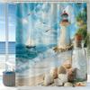 Blue Ocean Beach Seaside Lighthouse View Shower Curtain, Bathroom Decorative Shower Curtains, Home Curtain With Hooks