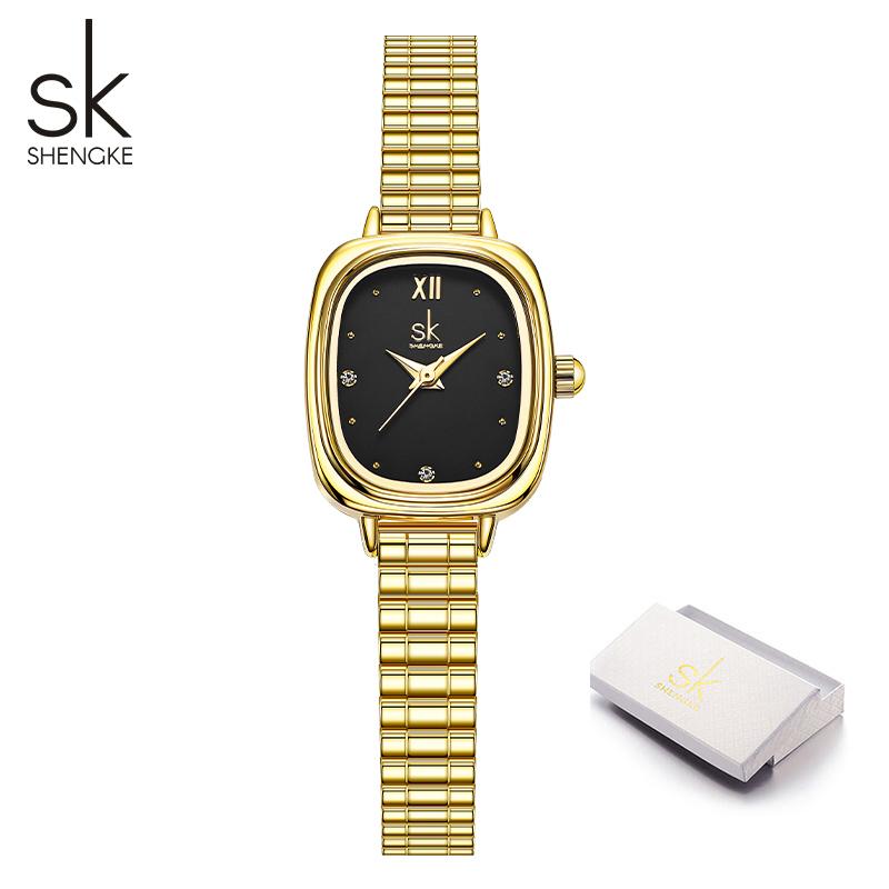 

Shengke Модные Элегантные Женские Кварцевые Часы Топ Бренд Женские Наручные Часы Горячие Продажи Женские Лучшие Подарки Часы для Жены, Семьи чёрный/золотистый