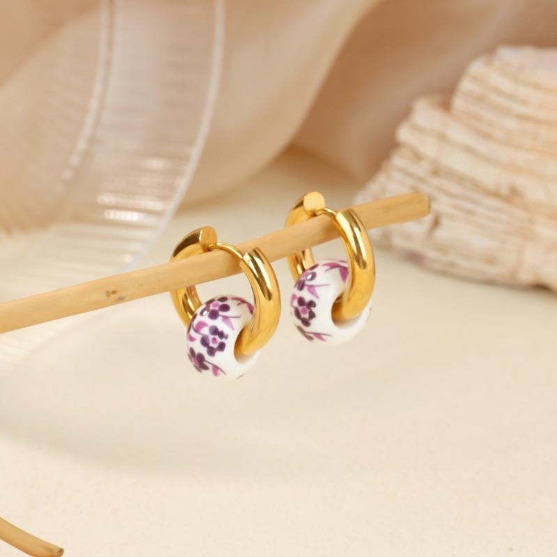 Chinese Blue and White Porcelain Ceramic Series Earrings Women's Trend Classic Temperament Versatile Round Beads Love Earrings New