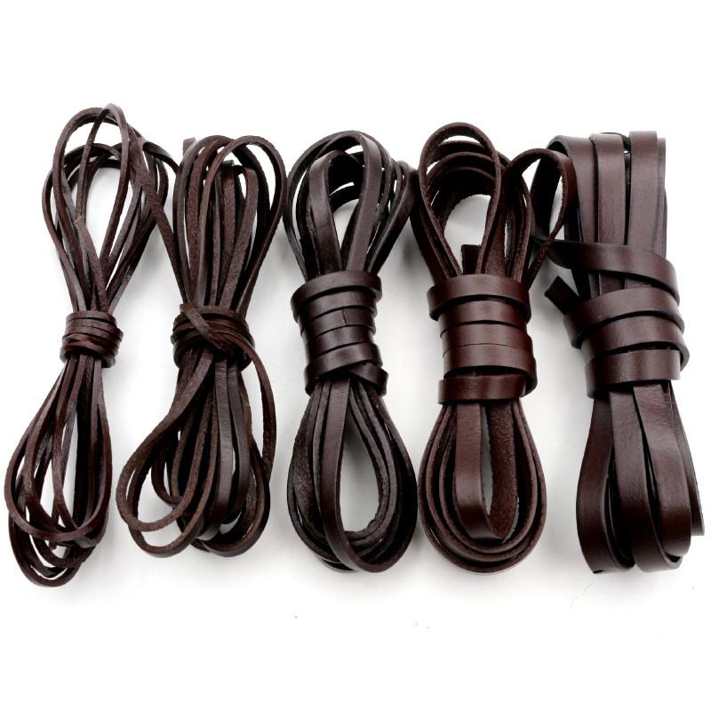 2m/lot 2/3/4/5/6/8mm Genuine Cow Leather Flat Strand Thong Cord DIY Bracelet Findings Rope String For Jewelry Making Accessories