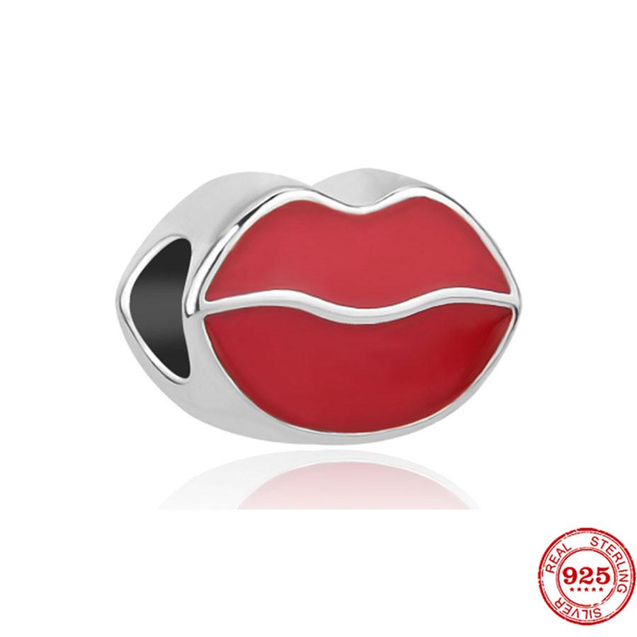 925 Sterlingsilber DIY Schmuck Lippenstift High Heels Liebesherz Hantel Apfel Charm Perle Armband