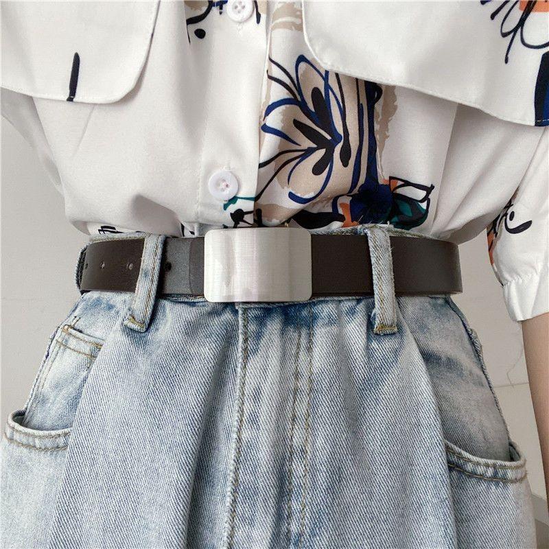 And Black Elegant Coffee Pu Belt For Women With Smooth Buckle And Unique Aesthetic