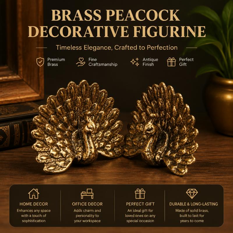 Vintage Peacock Figurine Antique Brass Animal Statue Ornament Tabletop Home Decor Craft Gift