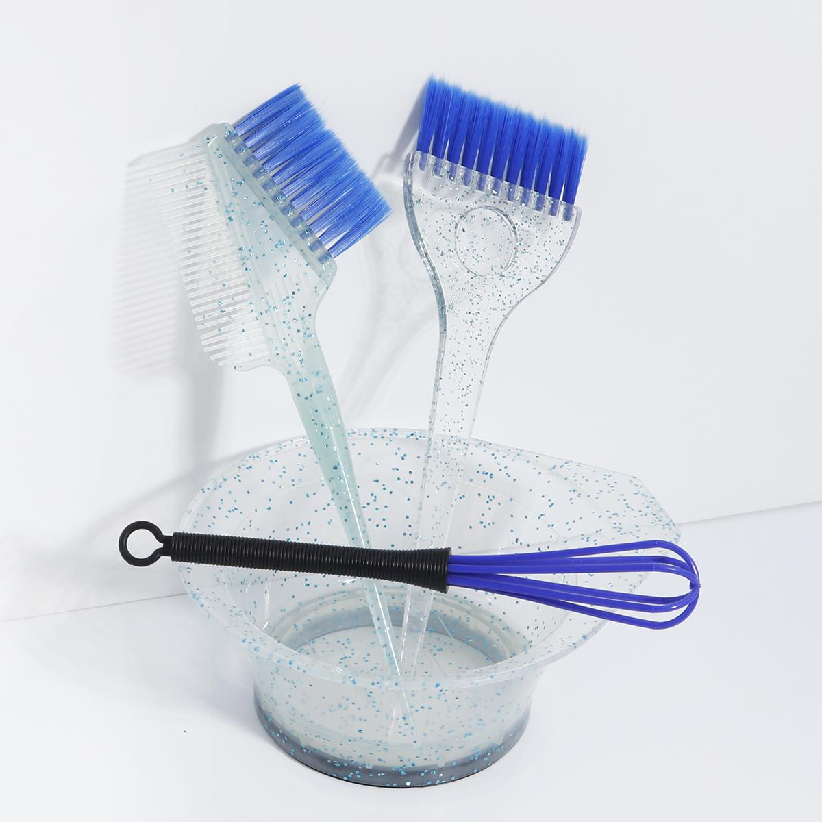 4pcs Salon Hair Coloring Dyeing Kit, Sparkling Hair Dyeing Comb, Oil Dyeing Brush,Hair Dye Mixing Stick, Highlight Dyeing Bowl