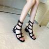 Women's Sandals Roman Style with Medium Heels Black Ladies Shoes Comfortable and Elegant Korea Summer 2025 Sales Daily Luxury