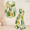 Women Plus Size Round Neck Three Quarter Sleeve Printed Flared Top And Flared Pants Two Piece Set
