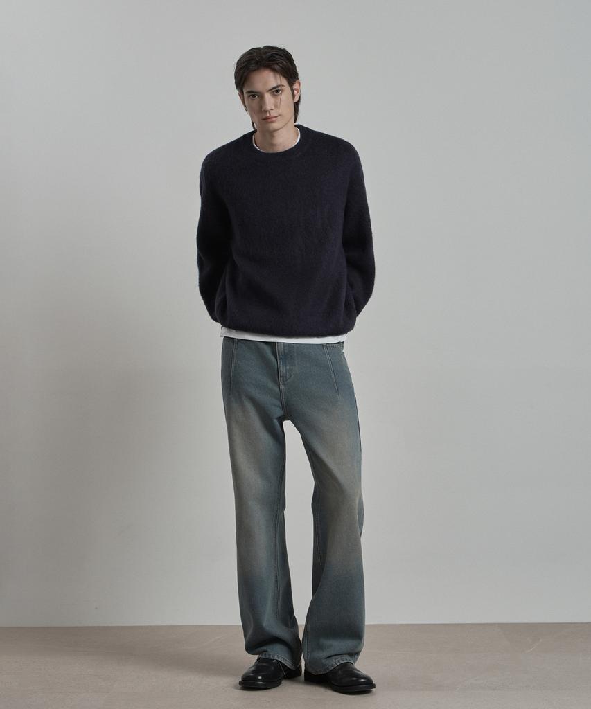 WORK ON BODY OFF Lanugo Semi-Overfit Brushed Round Neck Knit [Navy]