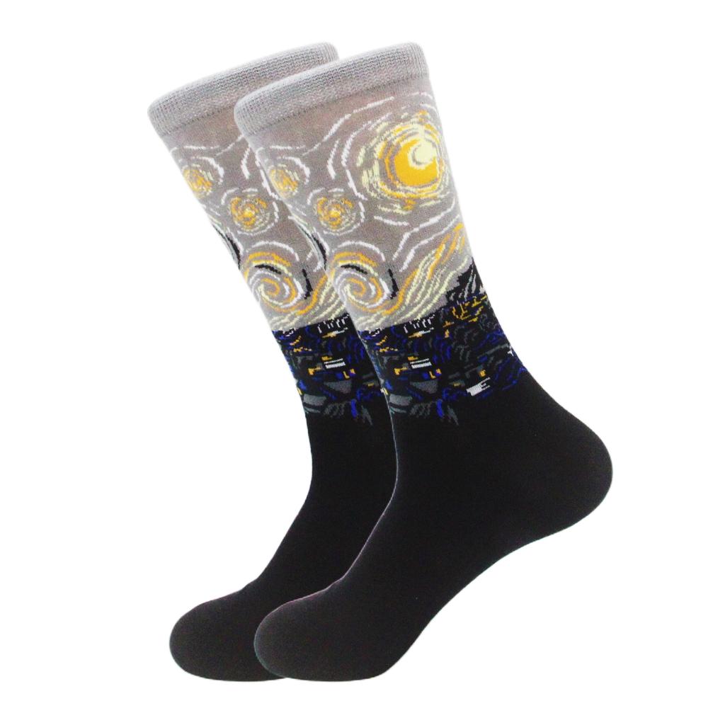 1 pair of European and American trendy socks with personalized street fashion oil painting series socks