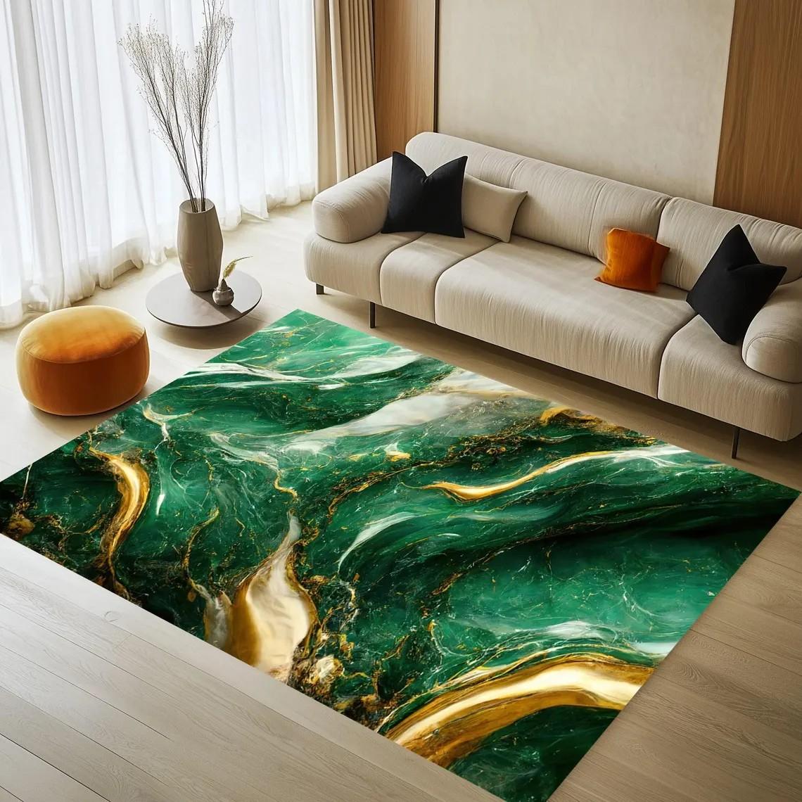 

Black Gold Marble Area Rug – Greek Key Border Print Carpet Soft Non-Slip Floor Mat for Living Room Bedroom Elegant Modern Decor 50cm x 80cm
