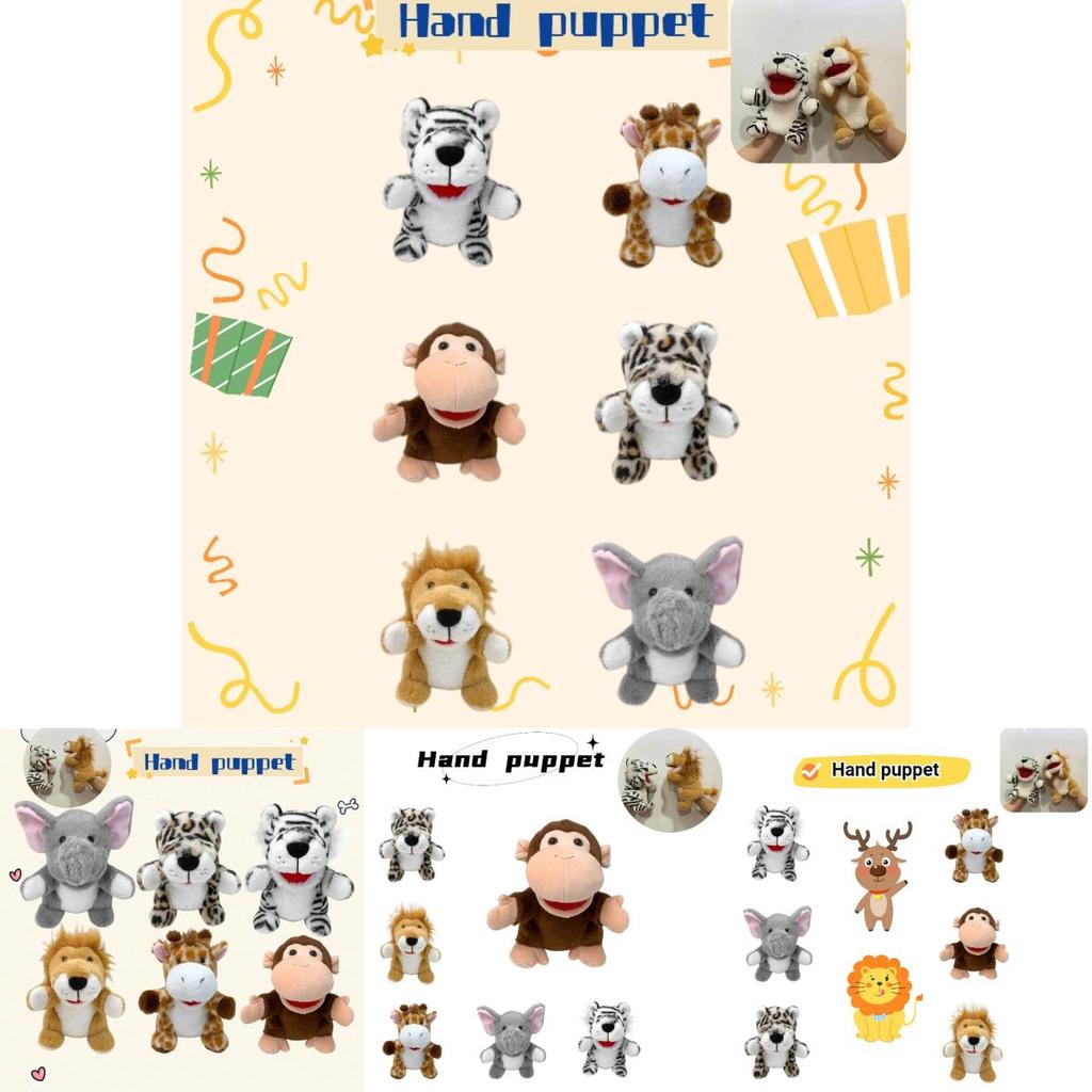 Jungle Animal Hand Puppets Lion Tiger Deer Monkey Plush Toys For Kids
