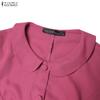 ZANZEA Women Casual Doll Collar Solid Color 3/4 Sleeve Loose Blouse