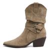 Retro Style Western Cowboy Boot Women's Chunky High Heel Square Head Short Knight Boot Belt Buckle Pile Boot Low Heel Shoes