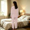 Damen Polka Dot Set Langarm-Oberteil und Lange Hose Lässiges Zweiteiler Loungewear für Zuhause Entspannen