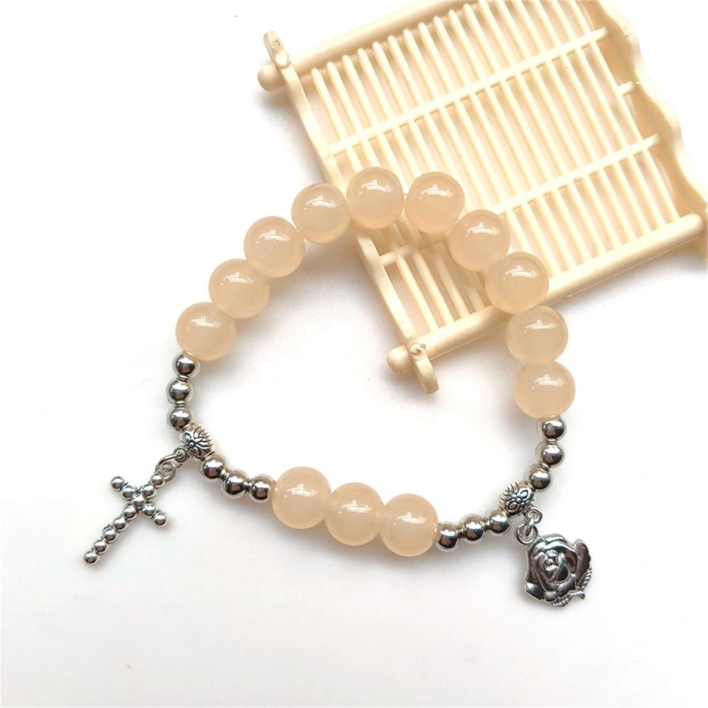 Colorful Glass Cross Bracelets Beaded Stretch Bracelets for Woman Jewelry Wristband Handchain for Baptisms Gift