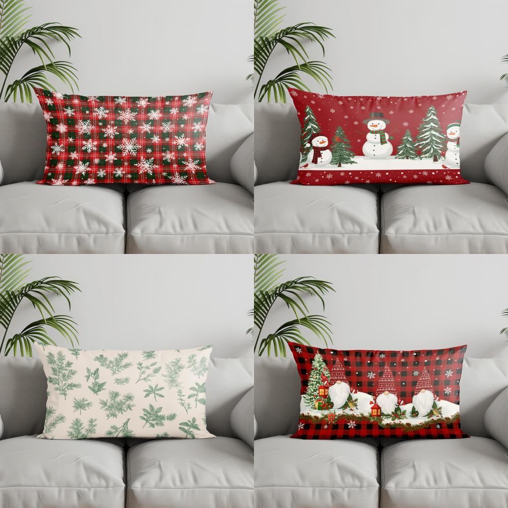 Home Decor Christmas Snowflake Plaid Pillow Suitable For Sofa Bedroom Car Pillow Cover Cushion Rectangular Back Cushion