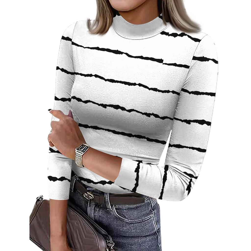 Damen Slim Bottom T-Shirt Mode Lässig Farbverlauf Druck Rundhals Pullover 3/4 Ärmel Top