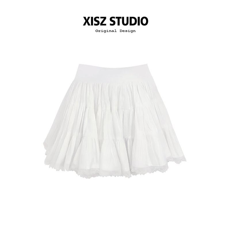 

Sweet Girlish Style Lace Lace Large Skirt Skirt Women s Summer Sexy All-Matching Youthful-Looking Early Autumn Puffy Cake Dress White [High Quality] M
