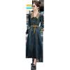 Autumn 2023 Retro Denim A-line Dress: Women's Long Sleeve, Waist-Slimming, Medium Length, Lapel Style
