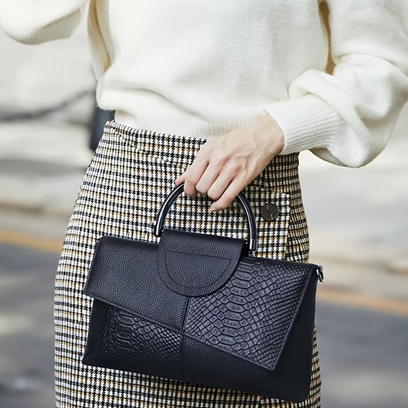 Elegant Luxury Women's Handbag Black Crocodile Pattern Crossbody & Clutch with Zipper Closure, Adjustable Strap, PU Material, Perfect Gift for Her