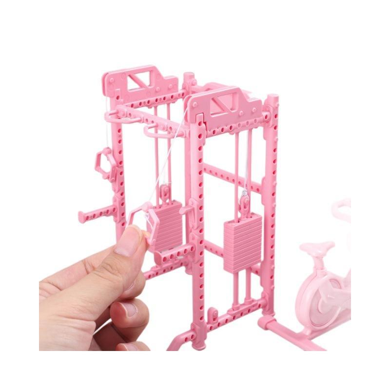 Mini Fitness Equipment Dollhouse Simulation Gym Treadmill Dumbbell Weight Lifting Machine Model Decor 1/12 Doll House Accessory
