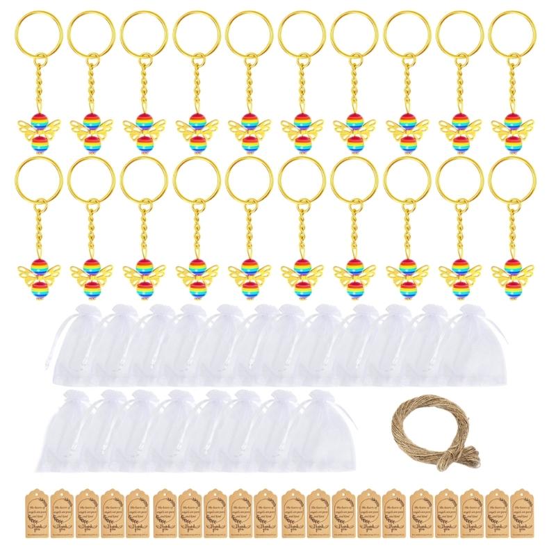 

Baptism Party Supplies 20 Pcs Angelic Pendant Keychains Organza Bags Thank You Charm Gifts Boxes for Baby Shower Event 1