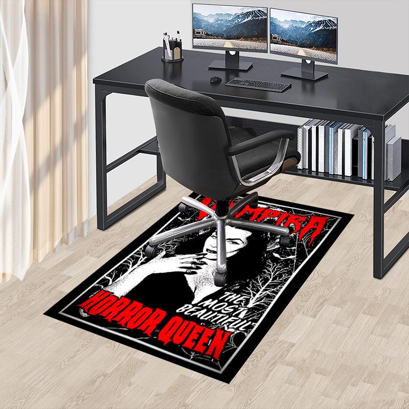 1pc Vampira Horror Queen Home Office, Durable Polyester Floor Mat with Easy, Office Decor, Urban Style, Nonslip Backing, Highquality Fabric