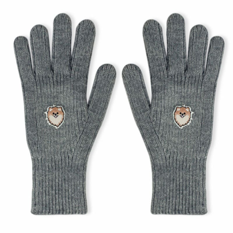 SNOOZY Embroidered Wappen Knit Fingerhole Gloves - Pomeranian