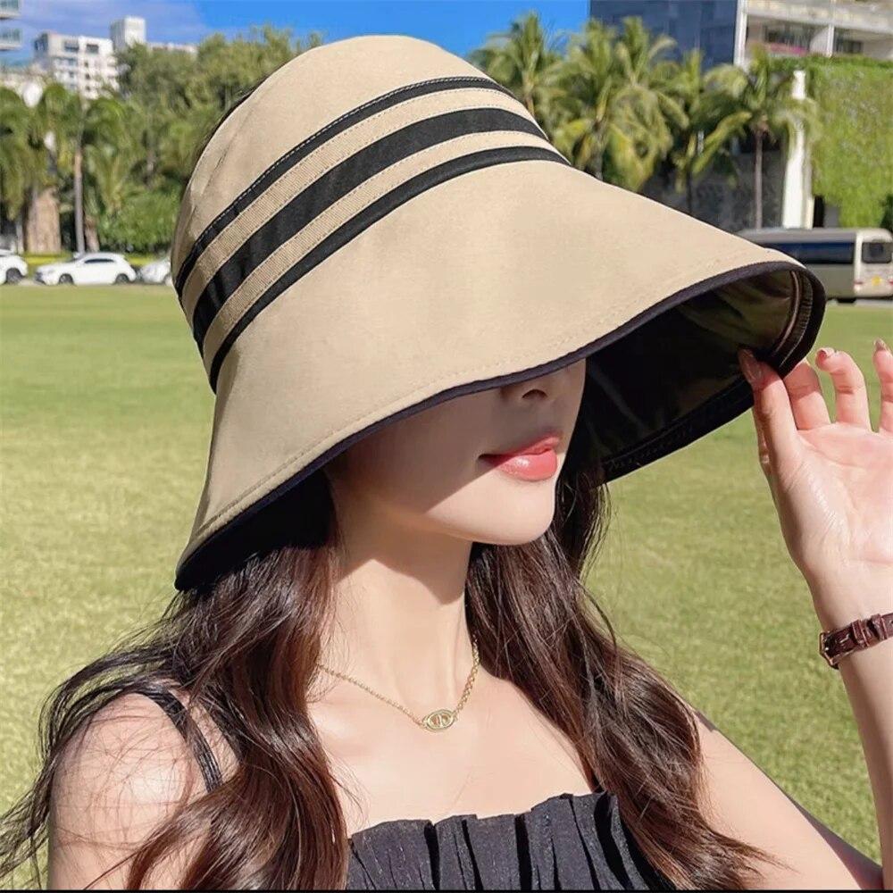 Women's Summer Hat Female Outdoor Beach UV Protection Breathable Empty Top Hats Lady Foldable Hollow Scallop Cap
