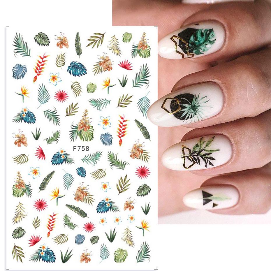 1pc 3D Nail Stickers Spring Summer Natural Flower Leaves Simulation Dried Flower Dragonfly Nail Applique Water Slides Decoration