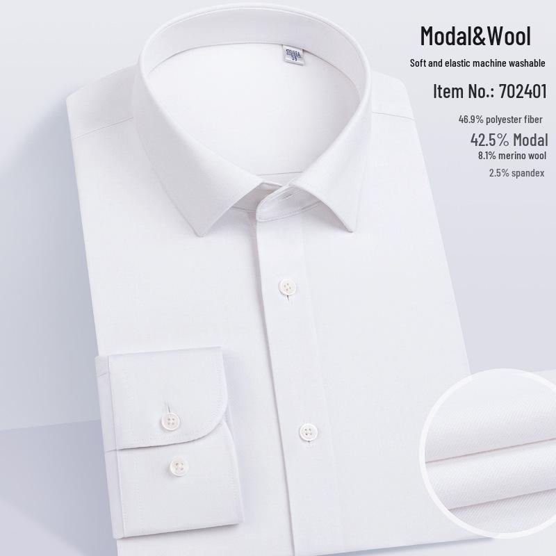 

Men s Autumn 2025 Modal Long Sleeve Slim-Fit Shirt - Medium-Thick, Elastic, Solid Color 5XL