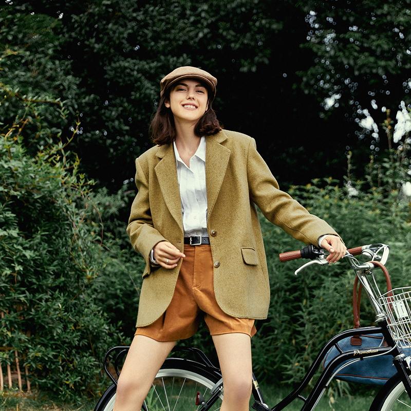 ELLE French Style Melange High-End Silhouette Fashion Design Dress Casual Loose Long Sleeve Jacket Wool Suit Coat Women jackets EX35948