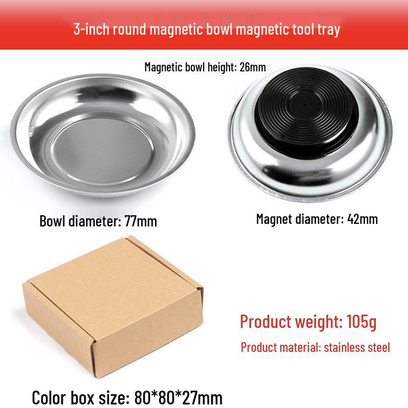 Magnetic Stainless Steel Parts Tray for Car Repair - 3", 4", 6" Sizes