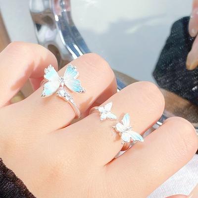 Small Fresh Enamel Dripping Oil Gradual Change Butterfly Opening Ring Niche Cool Feeling Stacked Wearing High Sense Personalized Ring Female