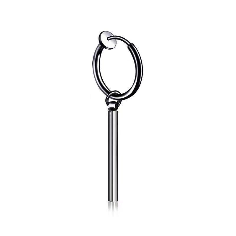 Minimalist Fake Earrings Square Bar Hanging Hoop Earring Pendant Ear Clip Stainless Steel Earring Men Jewelry