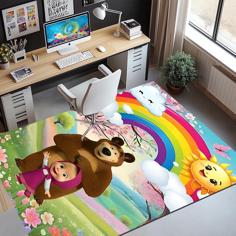 Masha and The Bear Pattern Rug, Indoor/Outdoor Mat, for Picnic, Gameroom, Bedroom, Office, Living Room, Home Decor Carpet, Birthday Gift