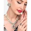 ZAVERI PEARLS Pink Purple Stones Embellished Kundan Necklace Earring & Ring Set For Women-
