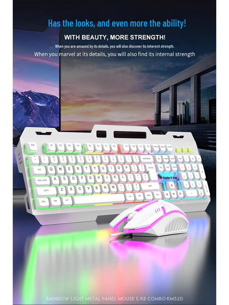 Viper KM520 Luminous Metal USB Wired Keyboard and Mouse Set for Desktop Computers