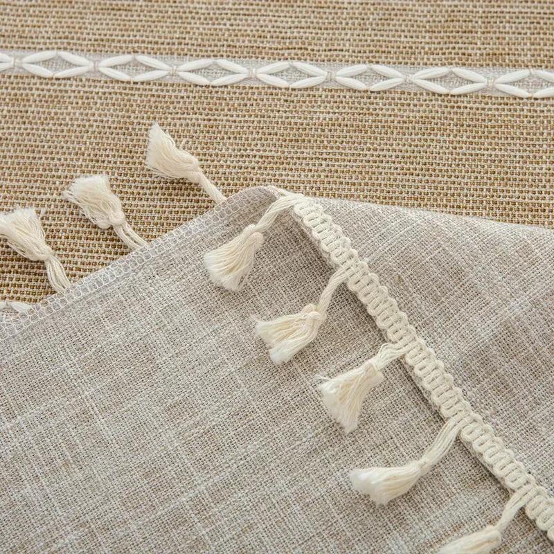 Tischdecke, Baumwollleinen Tischdecken, Knitterfrei Ausbleichsicher Quaste Rechteckig Innen- & Außenbereich Esstischabdeckung