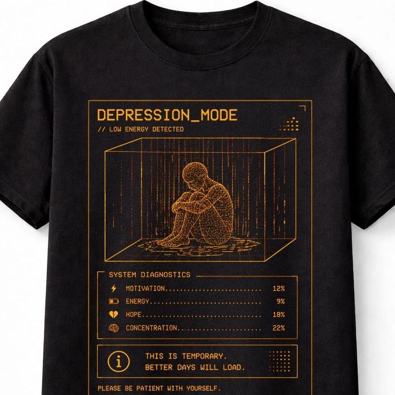 Depression Mode Cyber Y2K Unisextal Health System Glitch Unisex TShirt S