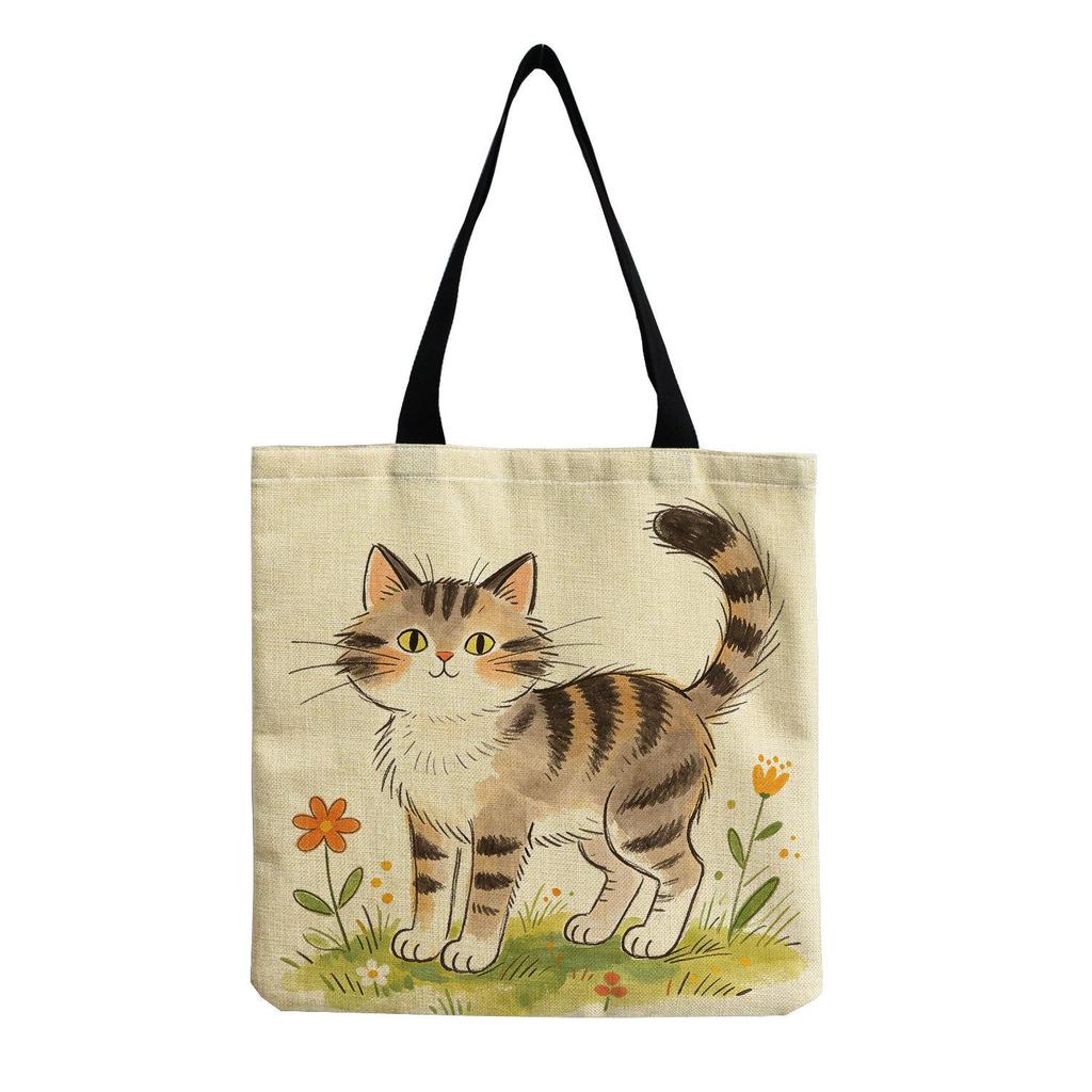 New Cat Print One-Shoulder Tote: Fashionable, Large Capacity, Foldable Women's Bag