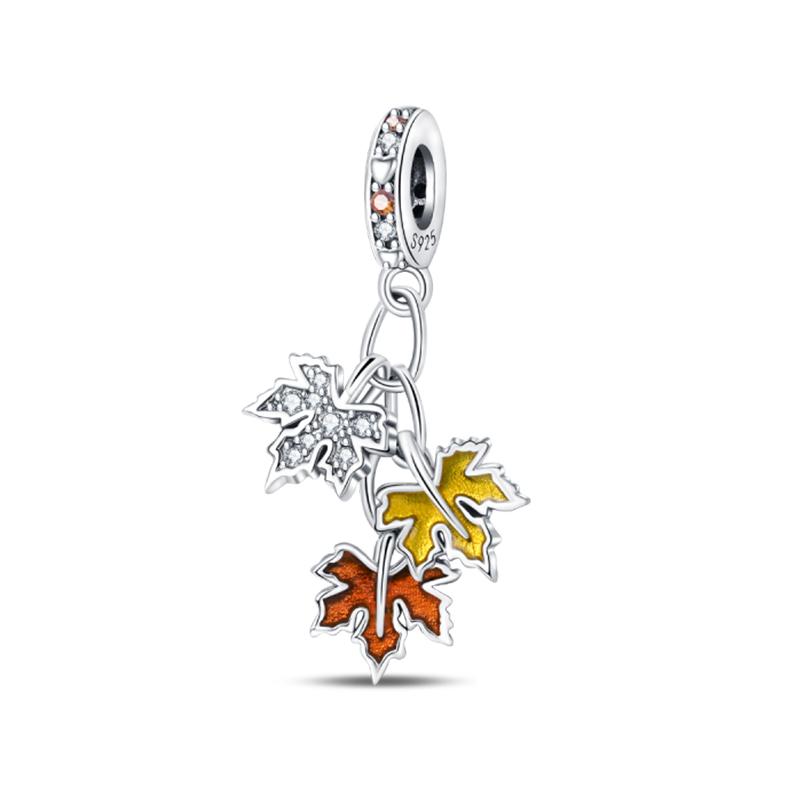925 Silver Color Fashion Squirrel Maple Leaf Honey Autumn Series Charms Bead Fit 3mm 925 Original Bracelets Fine DIY Jewelry
