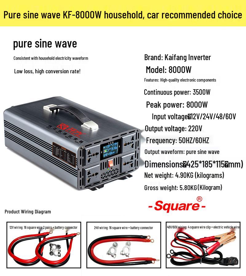 High Power 12V/24V to 220V Pure Sine Wave Car Inverter - Intelligent Converter