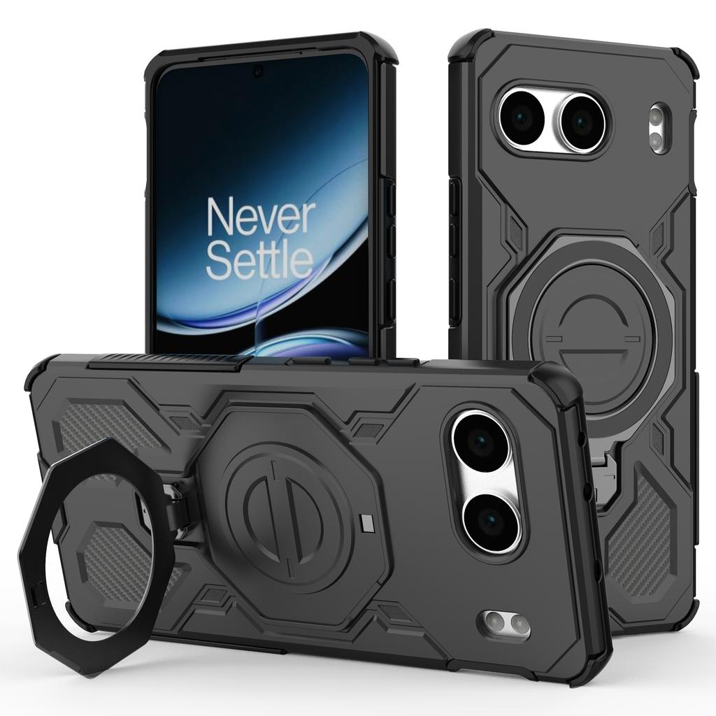Für OnePlus Nord 4 Magnetische Hülle Drehbarer Metall-Aufsteller Stoßfest PC+TPU Handy-Rückseite