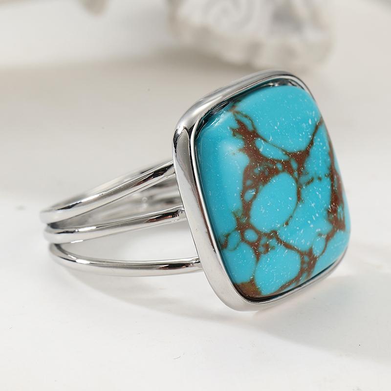 Bohemian Inlaid Imitation Turquoise Women's Ring Vintage CopperColor Geometry Daily Wear Party Jewelry Anniversary Gift