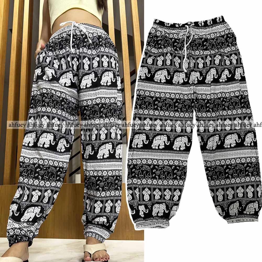 Elephant Pants Long Adjustable Elastic High Waistband Strap Jumper  Unisex Man Women Print Thailand Casual Streetwear Beach Bohemian Retro Vintage